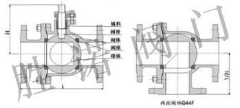 铸钢软密封L型三通球阀 Q44F